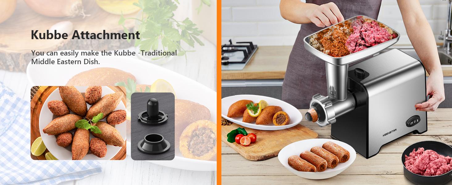 Electric Meat Grinders, Sausage Stuffer Maker 450W(3000W Max) Food Grinder with Blade & 3 Plates,Tubes & Kubbe Kit,Stainless Steel Meat Mincer Machine Ground Beef/Pork Home Kitchen Appliances Slicer