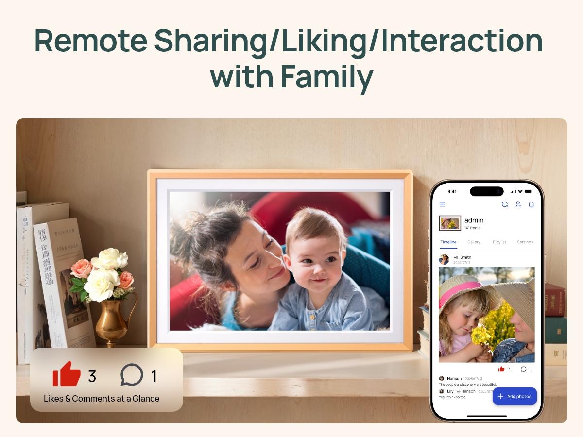 ARZOPA Digital Photo Frame 10.1/14/15.6 Inch Share 120s Videos &Photos Anywhere Touch Screen WiFi Digital Picture Frame Smart Frame Video Frame Home Decor Free Unlimited Cloud storage