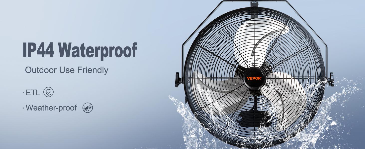 【DealsForYouDays】VEVOR Wall Mounted Fan - IP44 Waterproof Outdoor Cooling Fan3-Speed Adjustable Speeds High Velocity (Max. 4150 CFM)ETL Listed Industrial/Residential for WarehousePatioBlack, Adjustable Speeds Fan