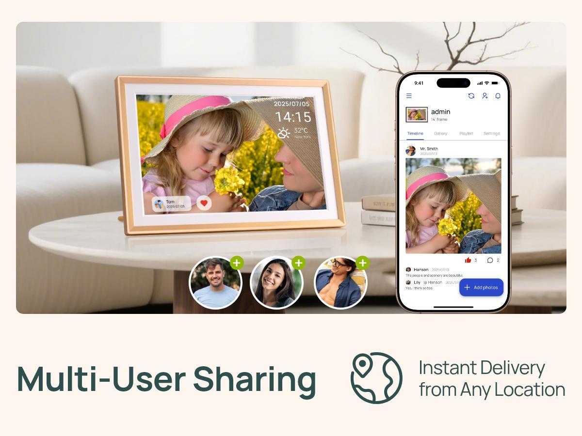 ARZOPA Digital Photo Frame 10.1/14/15.6 Inch Share 120s Videos &Photos Anywhere Touch Screen WiFi Digital Picture Frame Smart Frame Video Frame Home Decor Free Unlimited Cloud storage