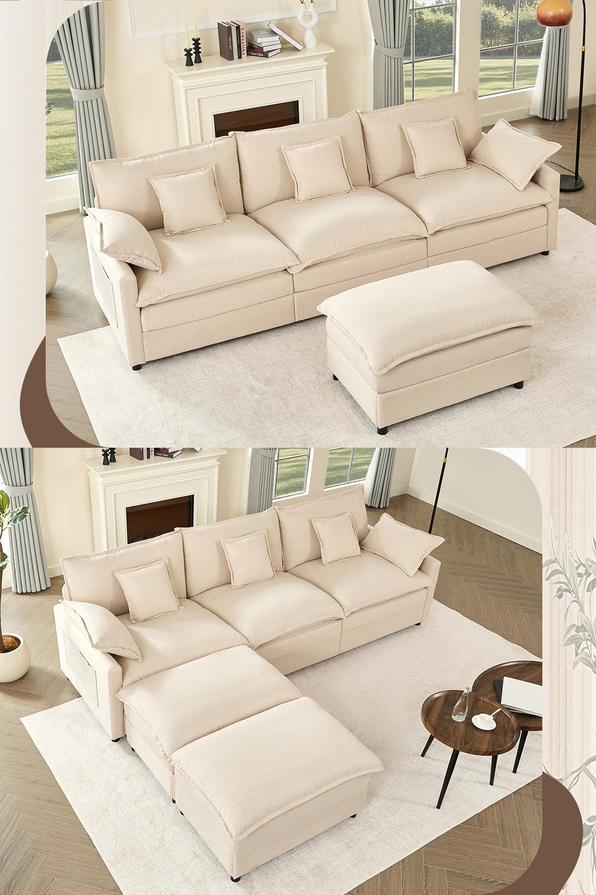 Summergarden【2 Packages Shipping】GOSUHI 108" U-Shaped Modular Sectional Sofa - Comfy Cloud 3-Seater with 2 Movable Ottoman, Cloud Sofa,Deep Seat Linen Couch for Living Room, Beige Color ,Comfort & Stylish Design,Chenille pink