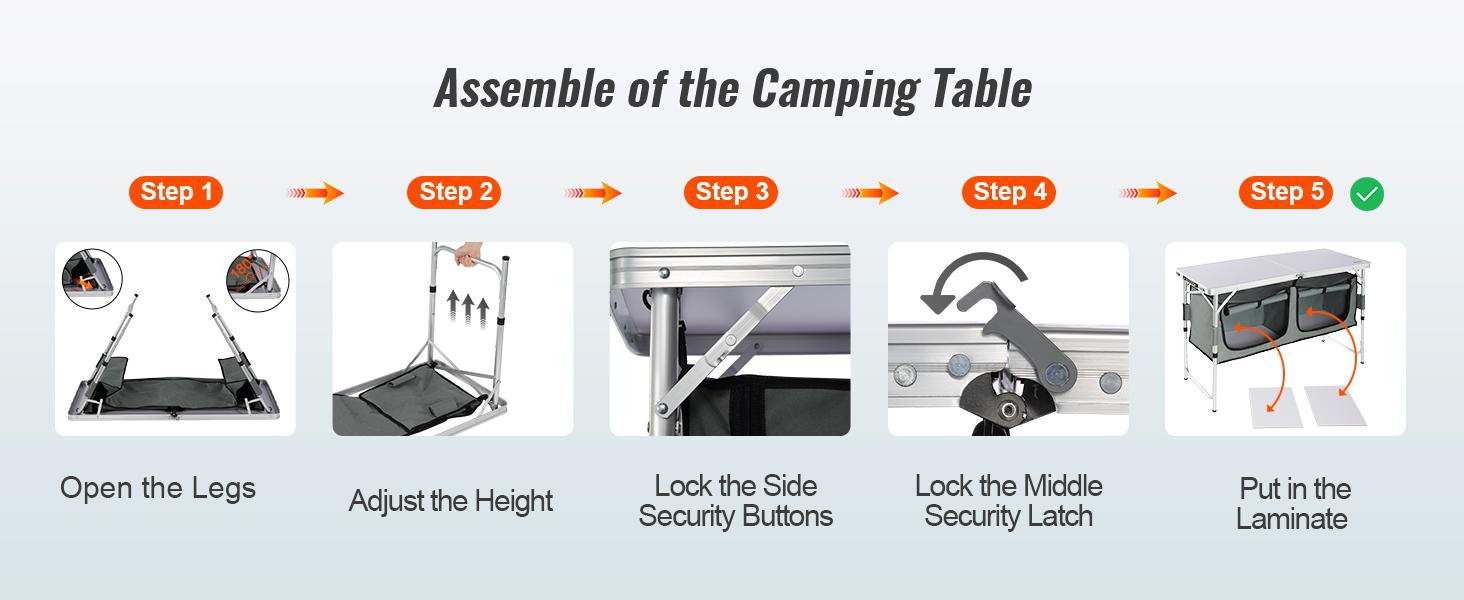 VEVOR Camping Kitchen Table, TikTokShopBlackFriday, Quick set-up Folding Camping Table, 3 Adjustable Heights, MDF Camping Table, Ideal for Outdoor Picnics, BBQs, Camping, RV Traveling VEVOR Super Brand Day
