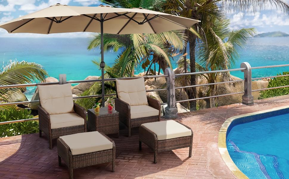 【On Sale】Yaheetech Massive 15/13ft Double-Sided Patio Umbrella | Heavy Duty & 2 Sandbags Included, Easy Crank for Garden Pool and Lawn