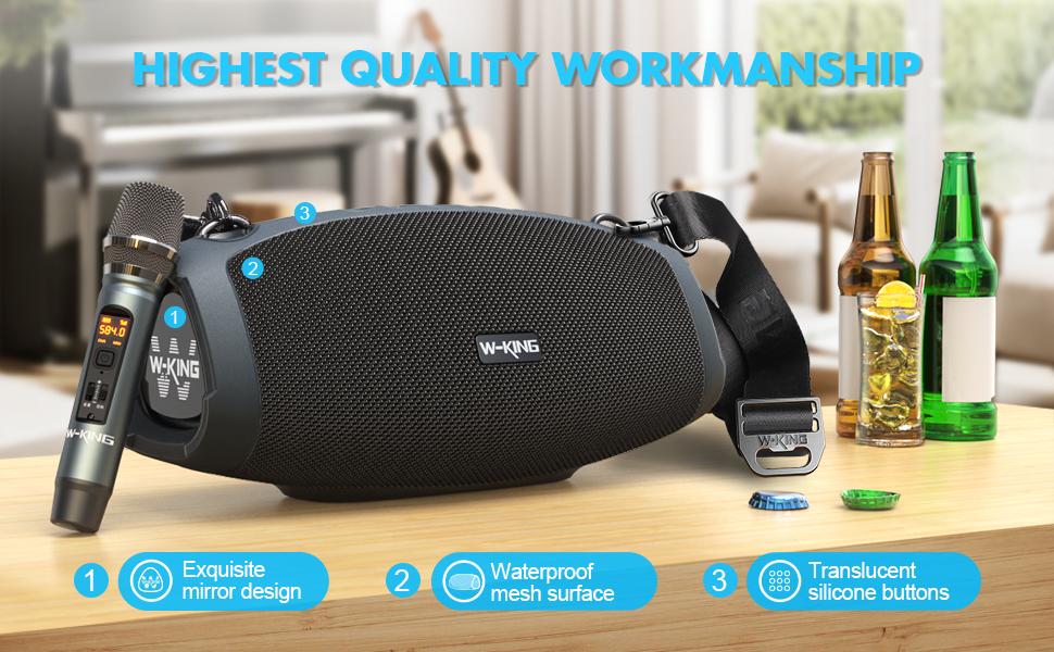 W-KING 120W Bluetooth Speaker, Equipped with Wireless Mic, IPX6 Waterproof, Triple Passive Radiators, 42H Playtime, Power Bank Function, Stereo Sound, AUX/TF Auxiliary Input, Durability for Outdoor Parties,summerwins