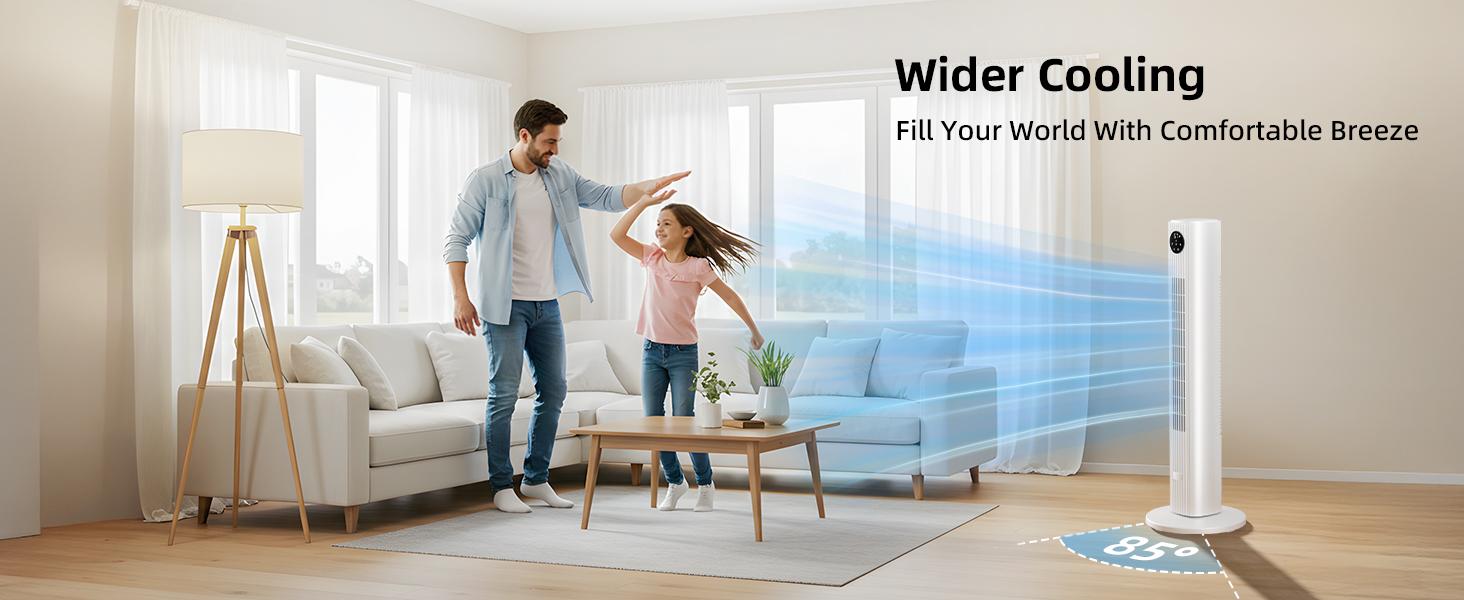 【DealsForYouDays】Antarctic Star Tower Fan Portable Electric 85&deg; Oscillating Fan with Remote Control, Quiet Operation, 3 Speed Settings & 12H Timer, Bladeless Standing Floor Fan for Bedroom & Office