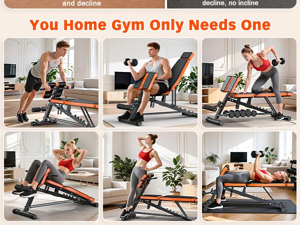 Bearbro Multi-Functional FID Weight Bench for Full All-in-One Body Workout – Hyper Back Extension, Roman Chair, Adjustable Ab Sit up Bench, Incline Decline Bench, Flat Bench,Support up to 1000lbs，Suitable for home workouts，outdoorfun