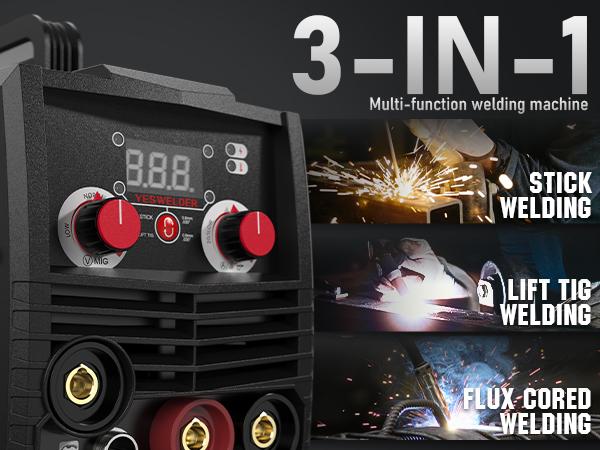 YesWelder FLUX-135MINI 135A 110V Gasless MIG Welder | 3-in-1 Flux Core/Lift TIG/Stick Inverter Welding Machine with Synergic Control