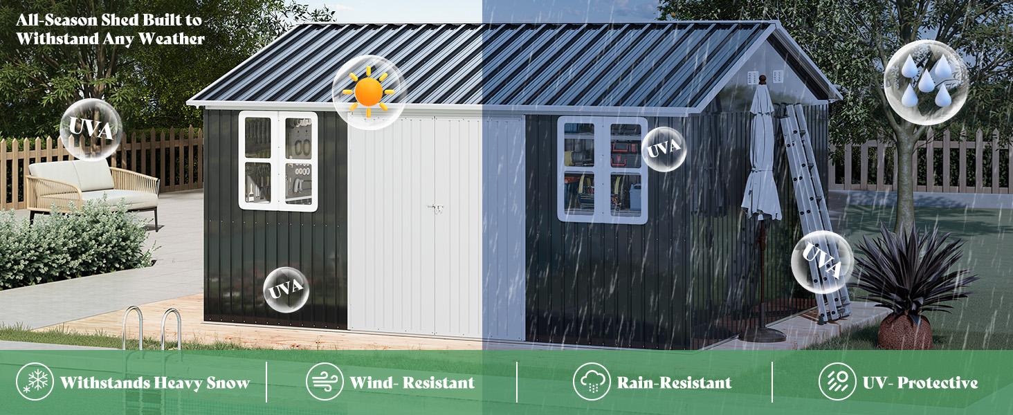 [Brandday][Memorialday] AMERLIFE Shed 4-pane Window Nordic Cottage Storage Shed Outdoor Metal Garden House Double Hinged Lockable Doors for Backyard Garden Patio Lawn