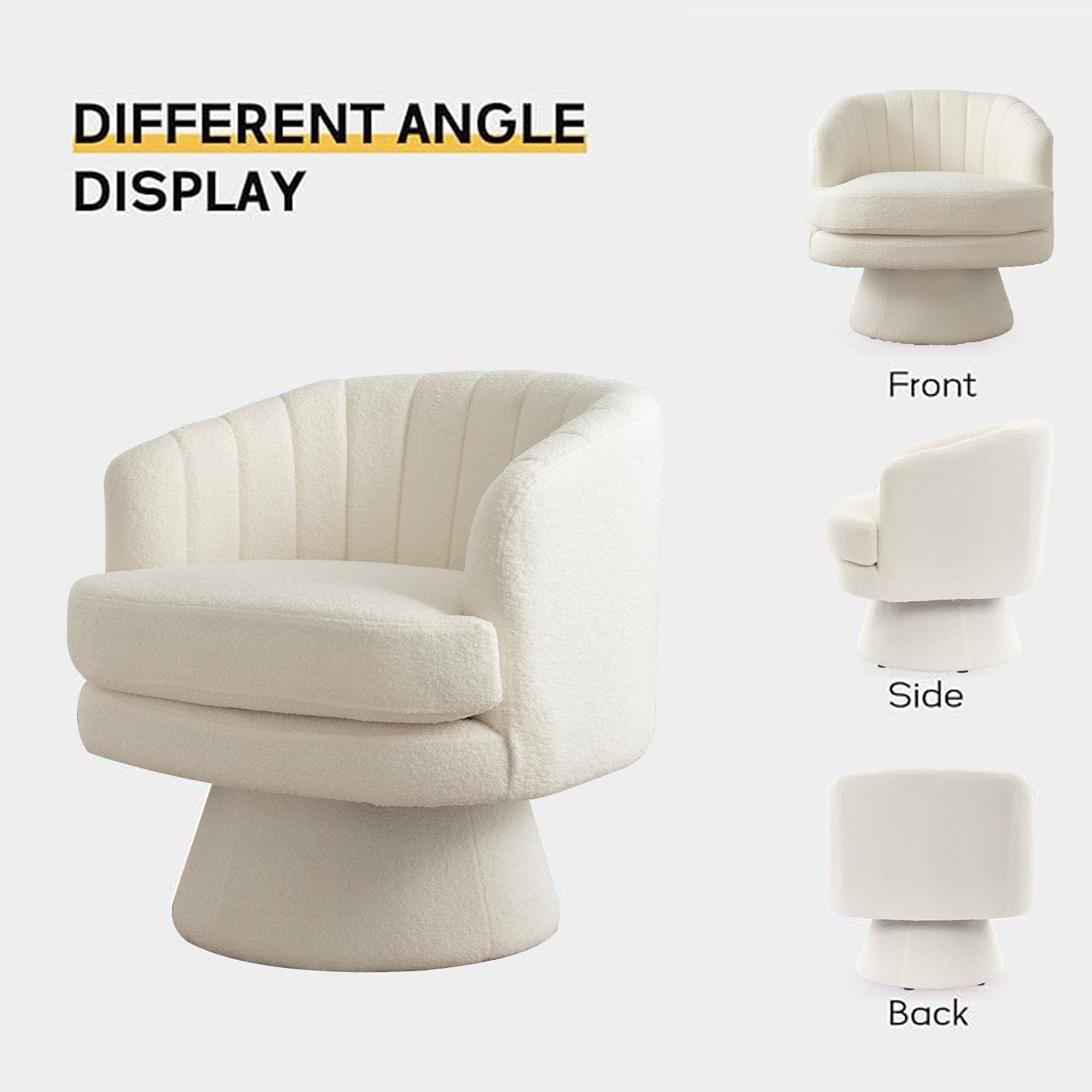 [summergarden] Ebello Swivel 360 Degree Swivel Barrel Chairs Accent Chair, vanity chair Barrel ChairsModern Cozy Lambswool Accent Chair, Comfy Round Armchiars,  for Living Room, Bedroom Office