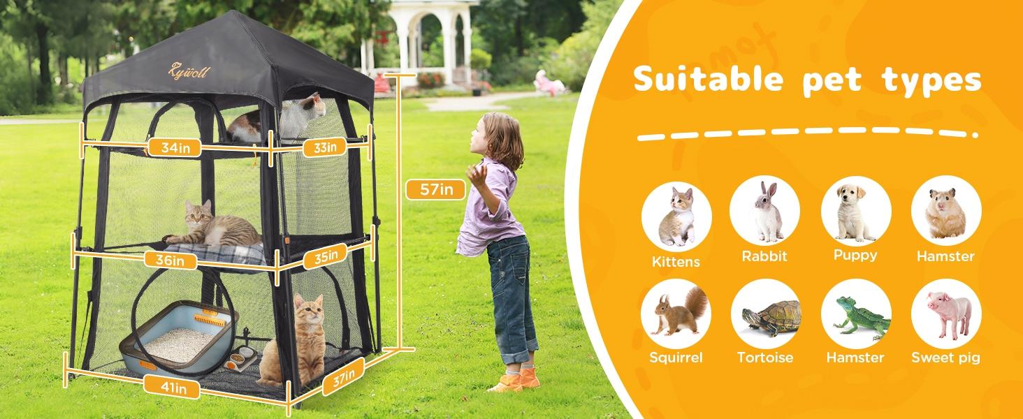 Elegear Extra Large Outdoor Cat Enclosure, 3-Tier Spacious Design&5 Windows, Weatherproof&Sunproof,Carry Bag for Patio Camping Pet Supplies Apartment