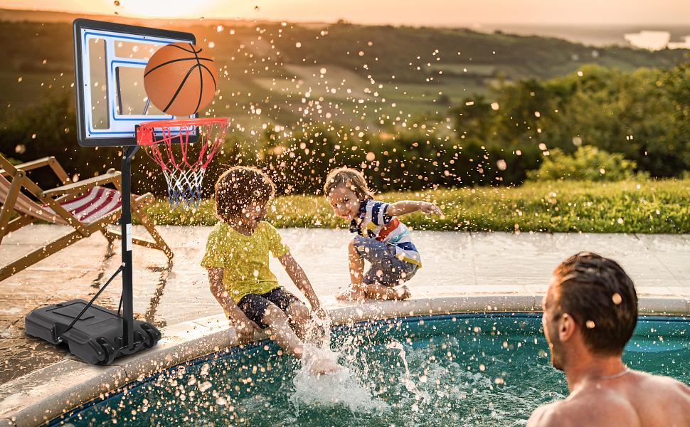 PEXMOR Pool Basketball Hoop & vplleyball Poolside, Portable for Swimming Pool, Upgraded Water Basketball Backboard Stand for Pool Indoor Outdoor