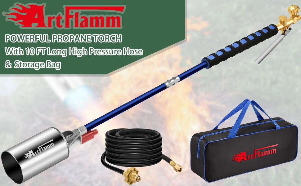 【FathersDayGift】ARTFLAMM Springtok Propane Torch Weed Burner Kit with Storage Bag, Weed Torch with 10 FT Hose, Self Igniter Weed Flame Torch for Fire Pit, Roofing(Propane Tank Not Included) fathersdaygift