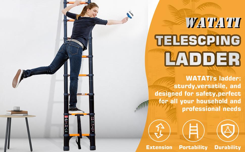 【DealsForyouDavs】Telescopic ladder 20.3/23ft Aluminum extension ladder, Heavy Duty 330lbs Max Capacity,with 2 Triangle Stabilizers, Multi-Purpose Collapsible Ladder,TikTokShopBlackFriday
