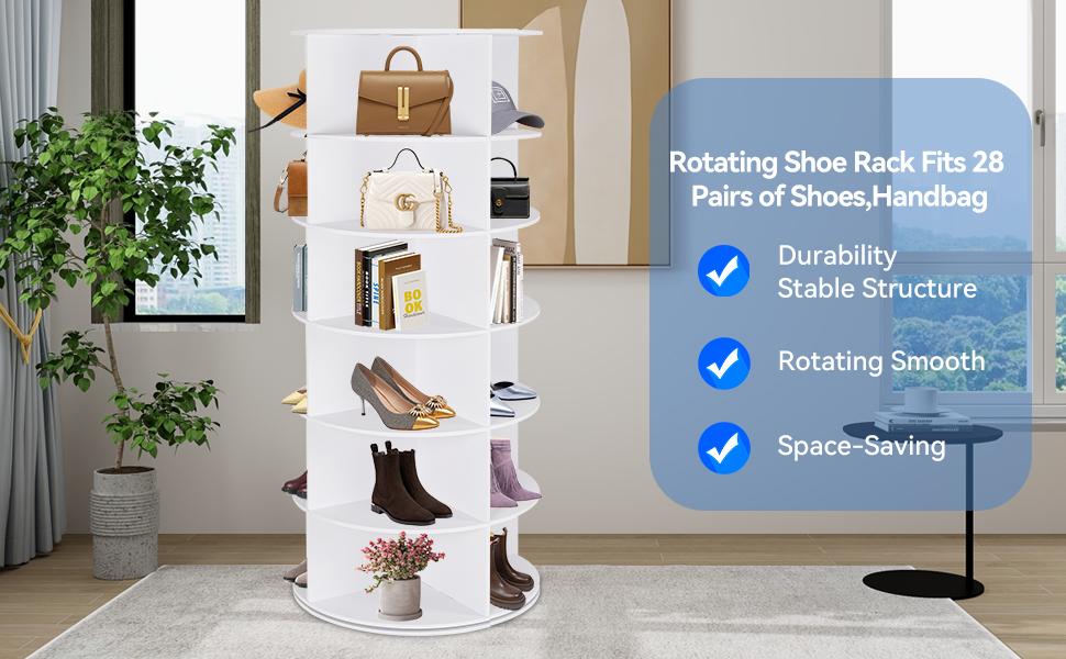 WGCTEK 360° Rotating 7-Tiers Organizer Shoe Rack, Fits 24-28 Pairs of Shoes, Spinning and Revolving Round Shoe Rack, for Entryway Living Room Hallway WGCTEK 360° Rotating 7-Tiers Organizer Shoe Rack, Fits 24-28 Pairs of Shoes, Spinning and Revolving Round Shoe Rack, for Entryway Living Room Hallway