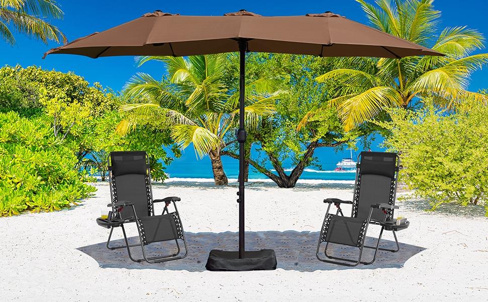 【On Sale】Yaheetech Massive 15/13ft Double-Sided Patio Umbrella | Heavy Duty & 2 Sandbags Included, Easy Crank for Garden Pool and Lawn