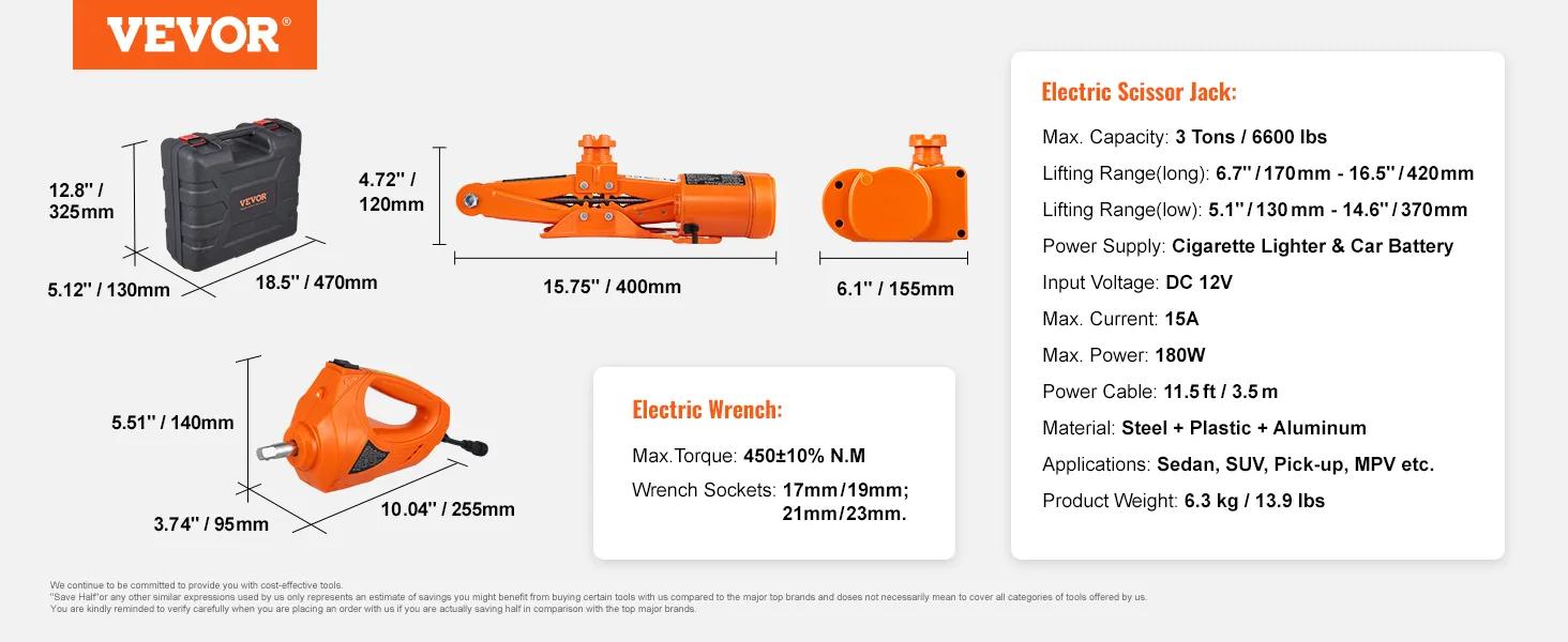 VEVOR  Electric Car Jack Set, Summervibes,Summervibes, Max 5 Ton/11023 LBS Hydraulic Jack/Scissor Jack with Electric Impact Wrench, Built-in Inflatable Pump and LED Light, Portable Car Lift for SUV MPV Sedan Truck Change Tires Garage Repair