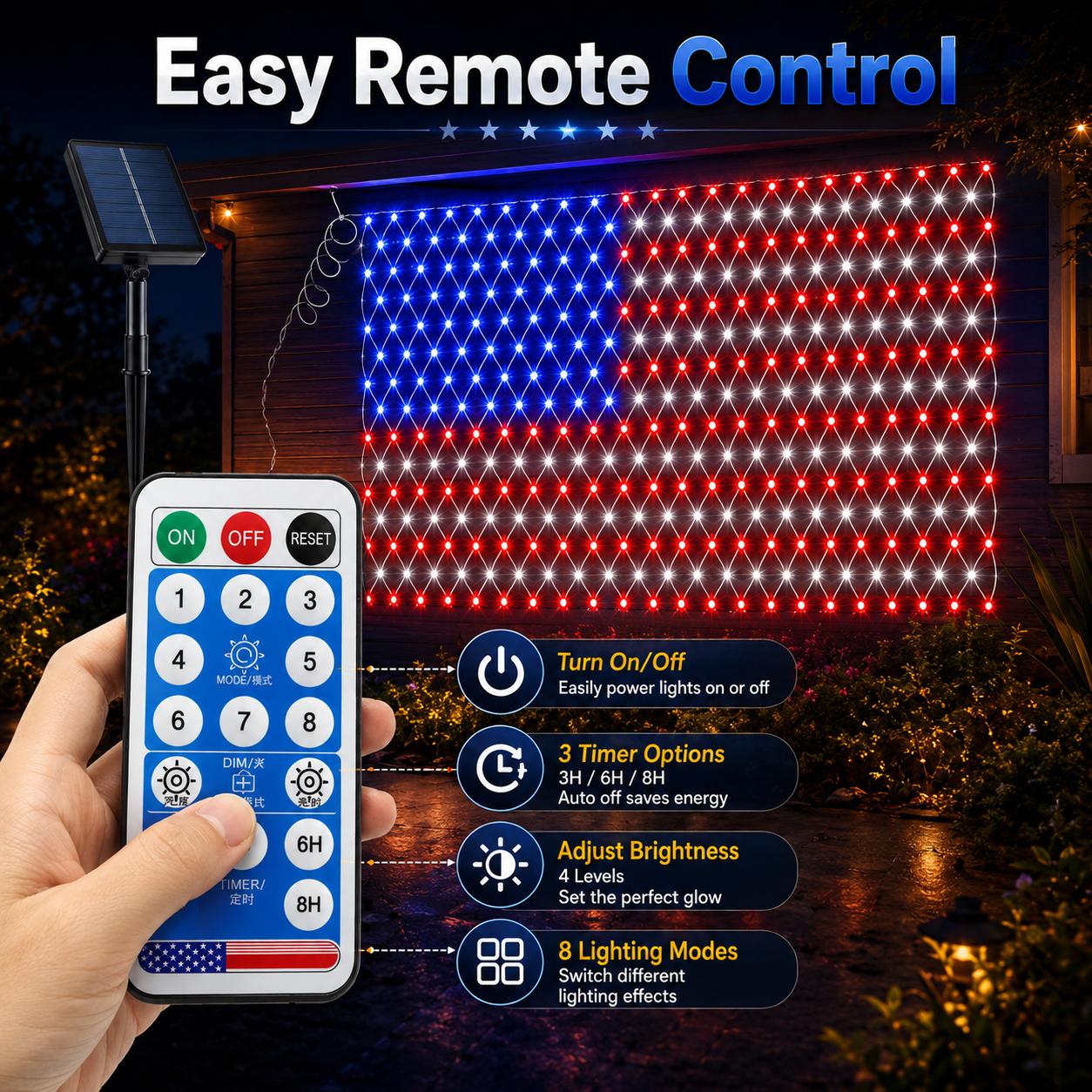 Solar American Flag Lights Outdoor American Flag Net Lights 6.5ft x 3.28ft Super Bright,Memorial Day Decorations of The United States for Independence/National/Memorial Day,July 4th Waterproof solar lights outdoor