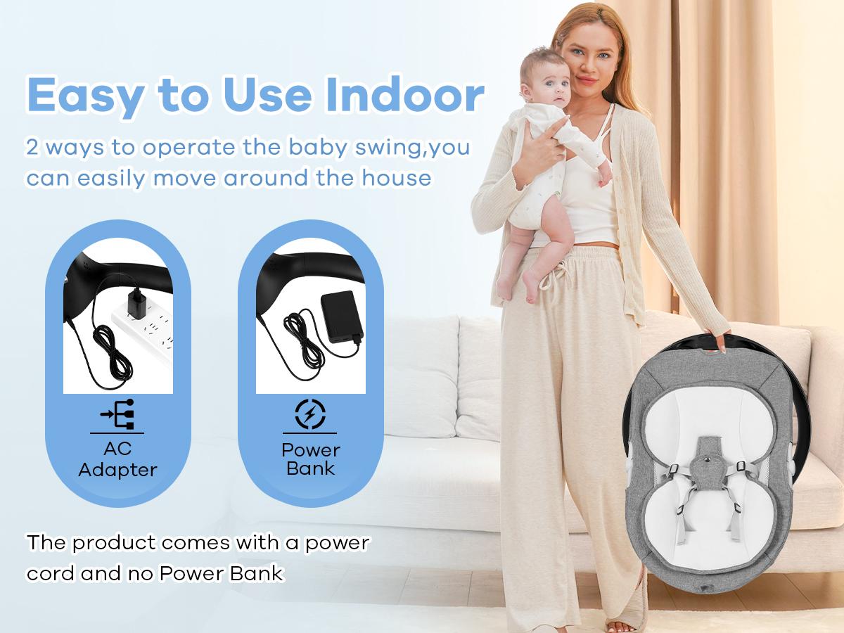 Baby Electric Bouncer, Baby Rocker, Electric swing, 5 Speed & 10 Lullabies, Baby Bassinet, Adapter & Battery Powered, For Indoor Use, Remote Control#DealsForYouDays