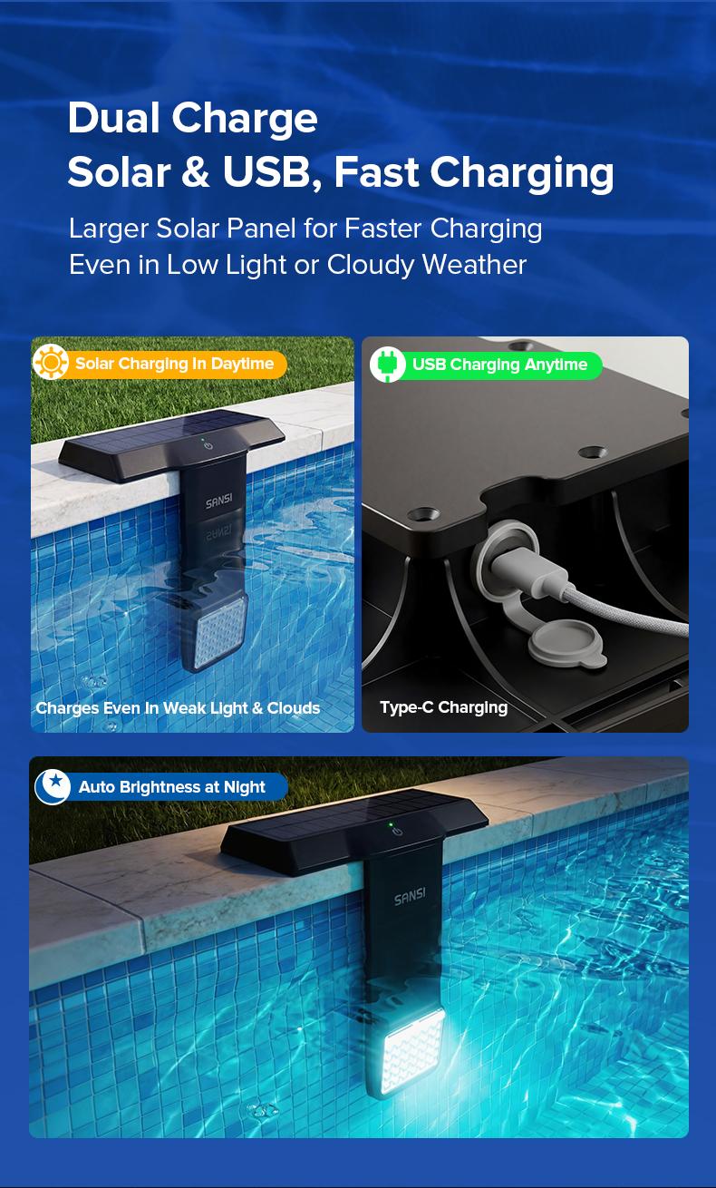 SANSI Solar Poolside RGB Light with Remote, Waterproof Submersible Pool Light for Inground & Above Ground Pools &ndash; Summer Vibes Decorative Outdoor Lighting, Mother's Day Gift summervibes