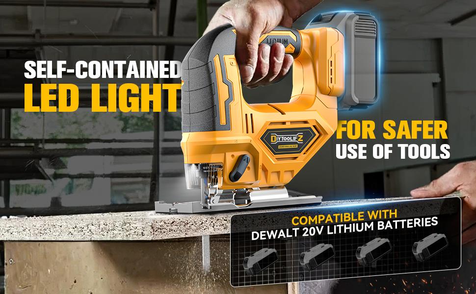 Cordless Jigsaw Compatible with Dewalt 20v Battery(NO Battery!!), Jig Saw Tool Brushless,2900RPM,0&deg;-45&deg;Bevel,3 Orbital Action,LED Light for Straight/Curve Cutting