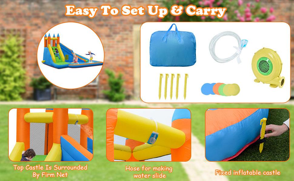 Costzon - Inflatable Water Slide With Air Blower, Inflatable Mighty Bounce House Jumper, Mega Water Park Bouncy Castle Combo for Kids Boys Girls Outdoor Backyard Summer Gifts, mothersdaygift Costzon - Inflatable Water Slide With Air Blower, Inflatable Mighty Bounce House Jumper, Mega Water Park Bouncy Castle Combo for Kids Boys Girls Outdoor Backyard Summer Gifts, mothersdaygift