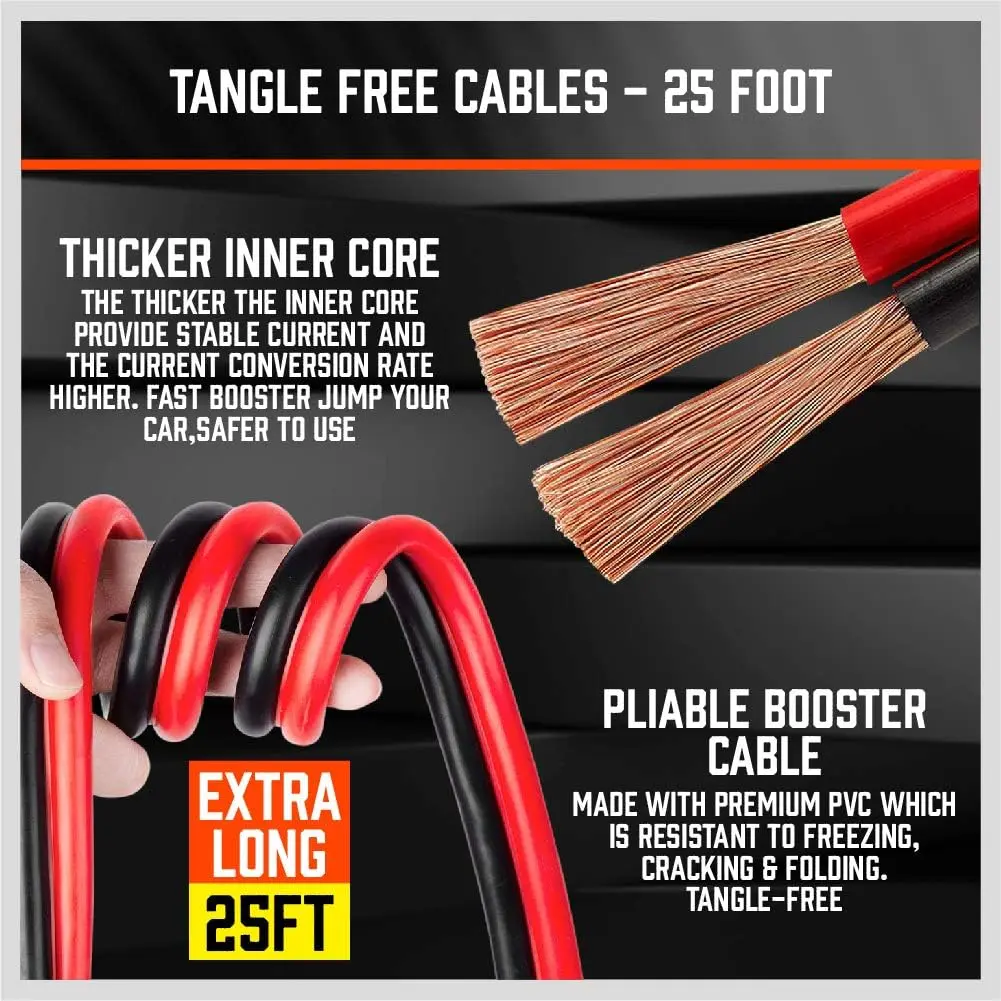 25FT Jumper Cables, 1-Gauge 800A Heavy Duty Jumper Battery Cables 25 Ft Booster Jump Start, Reverse Polarity Protection - ETL Certified