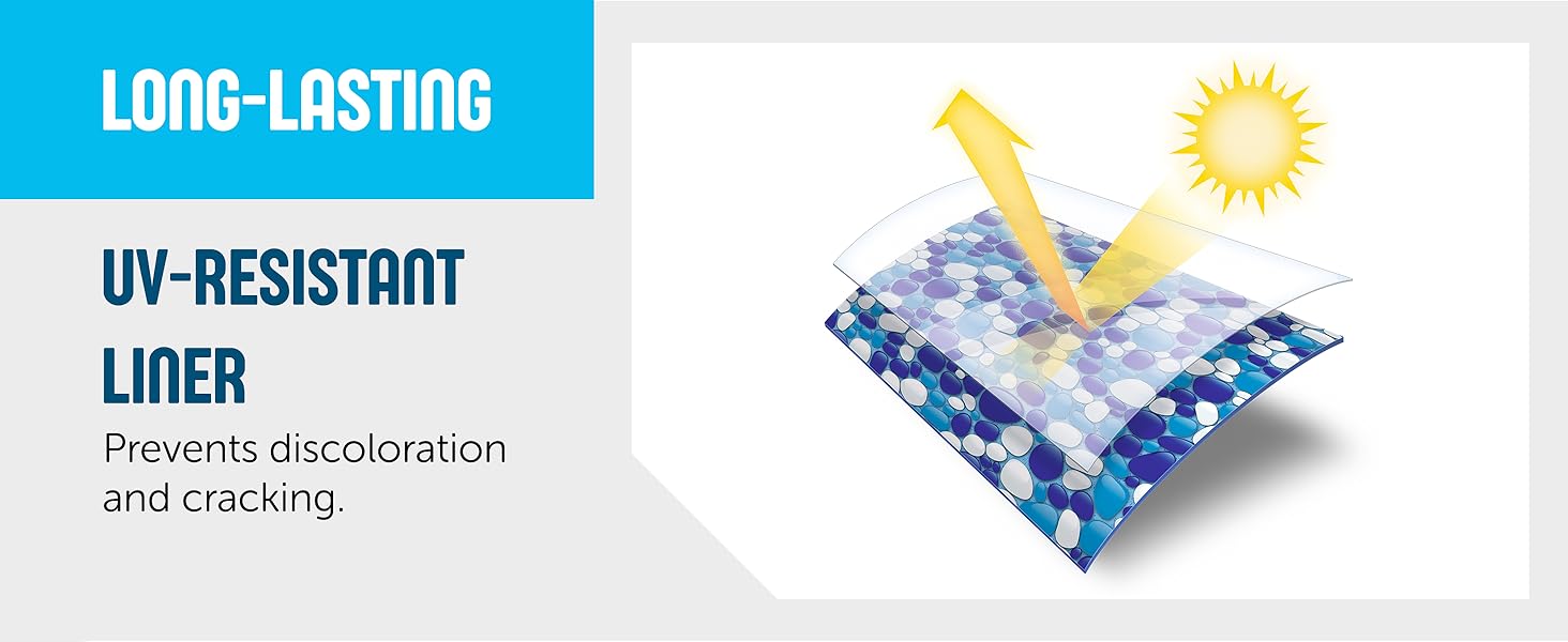 Pool liner shows sunlight reflecting off the surface to demonstrate its protective features.