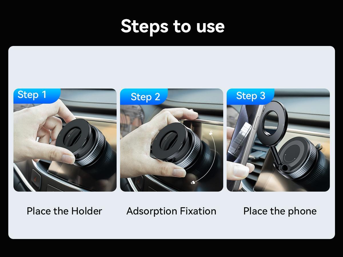 Upgraded Magnetic Phone Holder,Unpowered Version 360&deg; Rotatable Adjustable and Foldable Magnetic & Vacuum Adsorption Car Holder, No Noise for iPhone & Android