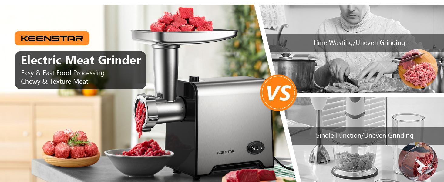Electric Meat Grinders, Sausage Stuffer Maker 450W(3000W Max) Food Grinder with Blade & 3 Plates,Tubes & Kubbe Kit,Stainless Steel Meat Mincer Machine Ground Beef/Pork Home Kitchen Appliances Slicer