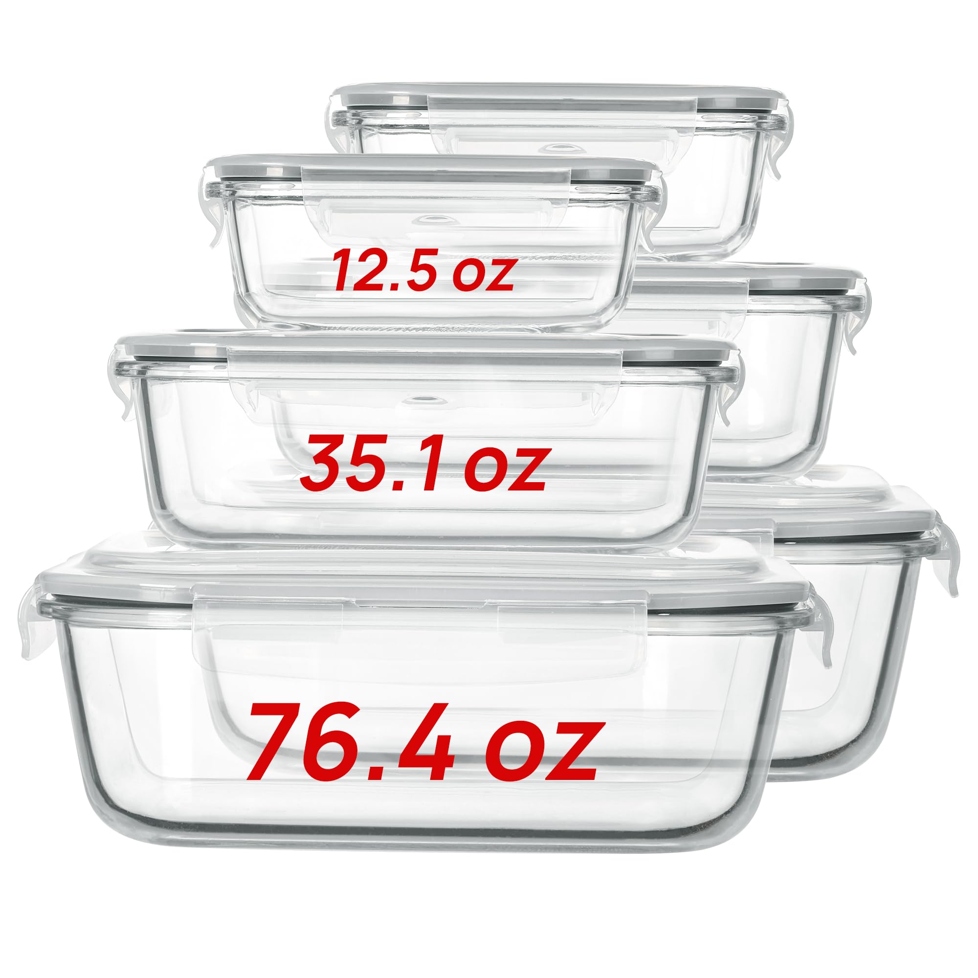 Vtopmart 18 Pack Glass Food Storage Containers with Lids -Stackable Design for Kitchen Utensils Oven Microwave Freezer Dishwasher Kitchenware Square Fridge Organizers Insulated Lunch Compartment Grey Rectangle