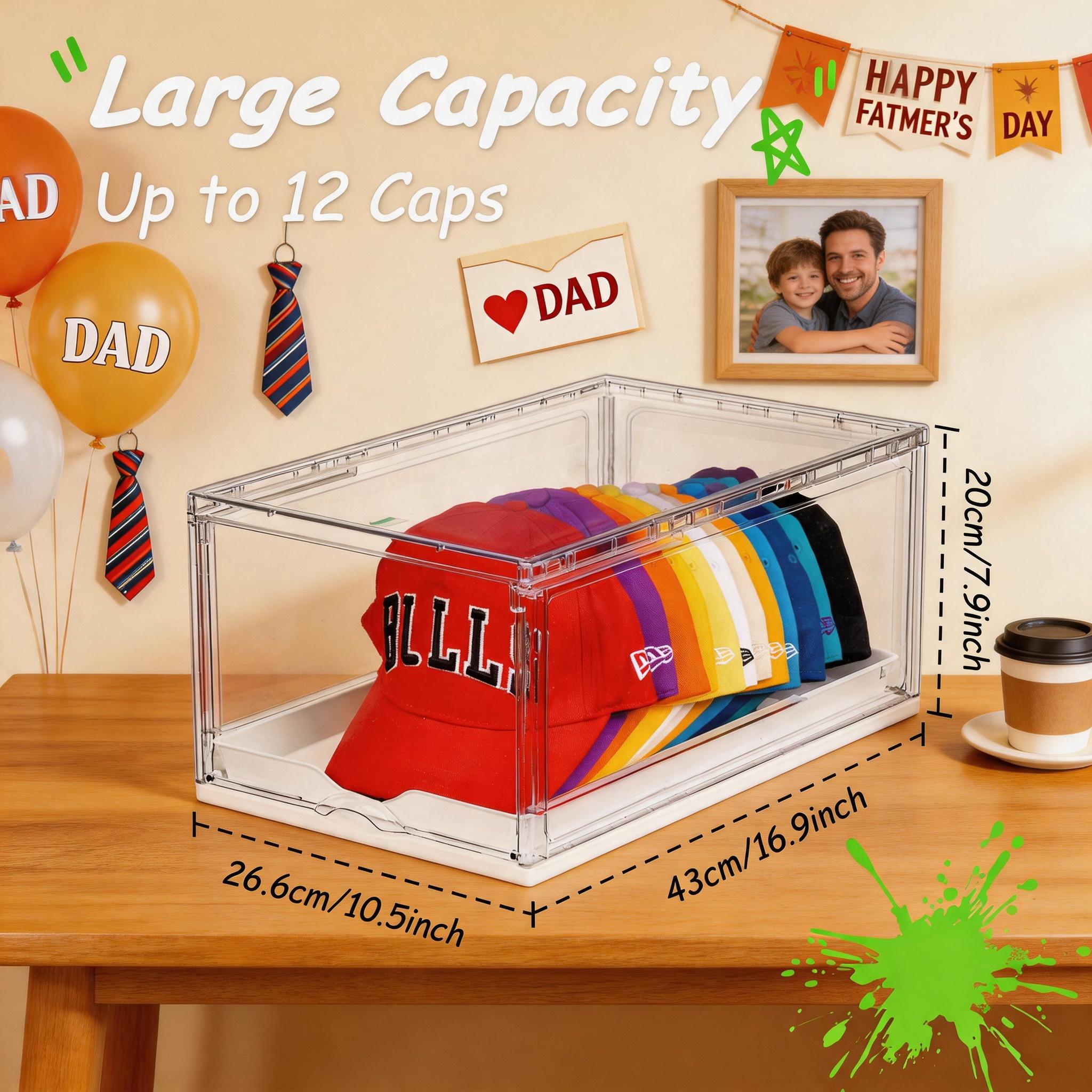 【DealsForYouDays】Vtopmart 2-4 Pack Hat Organizer for Baseball Caps, Clear Hats Holder Box with Drawer, Large Cap Storage with Sliding Tray, Transparent Stackable Rack Display Case with Magnetic Door, Each Holds 12 Hats, summerwins,deals for you