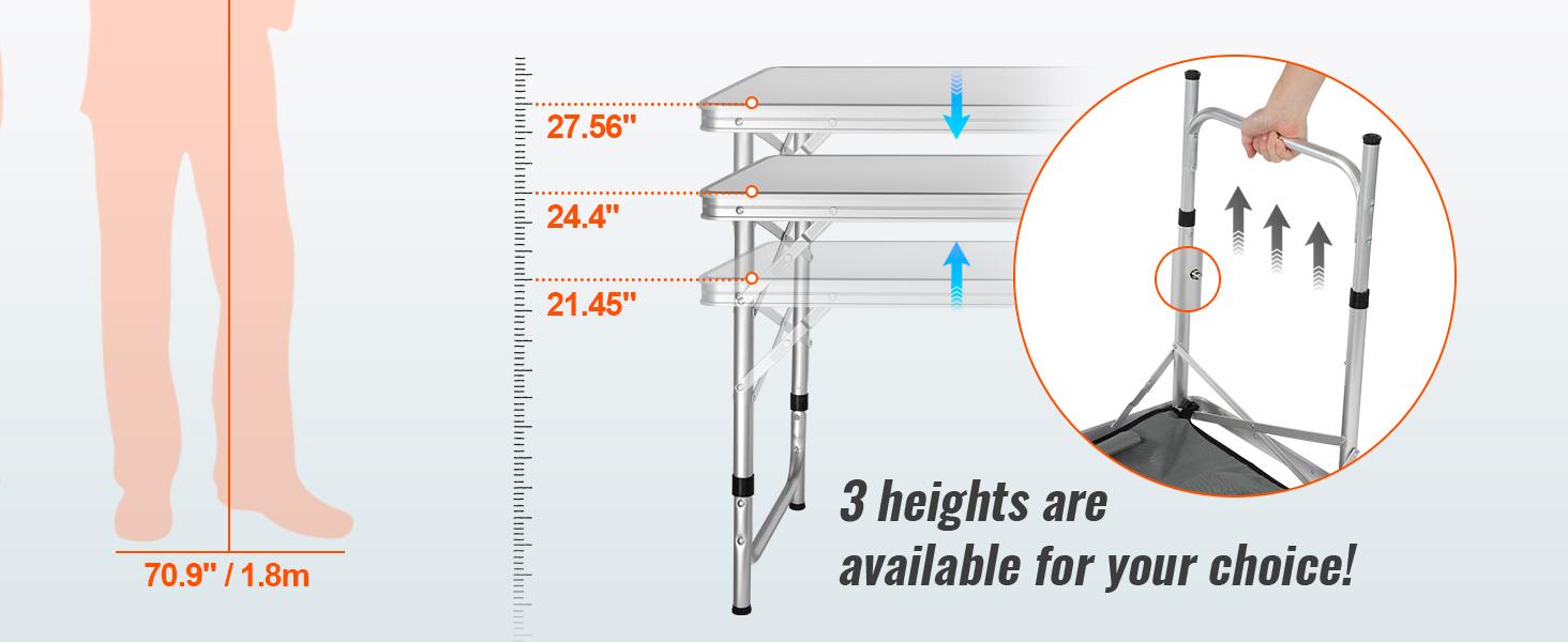 VEVOR Camping Kitchen Table, TikTokShopBlackFriday, Quick set-up Folding Camping Table, 3 Adjustable Heights, MDF Camping Table, Ideal for Outdoor Picnics, BBQs, Camping, RV Traveling VEVOR Super Brand Day