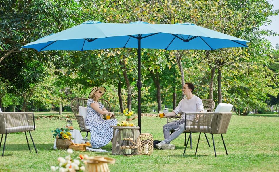 【On Sale】Yaheetech Massive 15/13ft Double-Sided Patio Umbrella | Heavy Duty & 2 Sandbags Included, Easy Crank for Garden Pool and Lawn