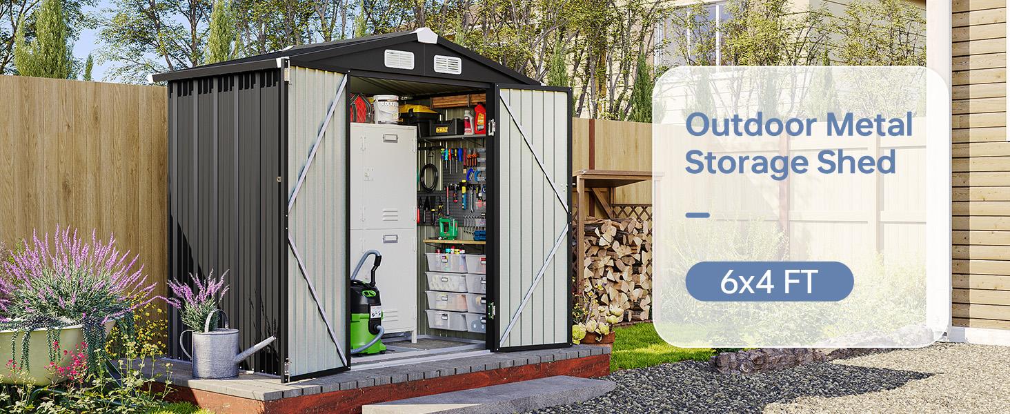 Aoxun Outdoor Storage Shed Metal Garden Tool Shed with Sloping Roof Lockable Door for Patio Lawn Backyard Black Organizer for Garden Tools & Shelf Organization Aoxun Outdoor Storage Shed Metal Garden Tool Shed with Sloping Roof Lockable Door for Patio Lawn Backyard Black Organizer for Garden Tools & Shelf Organization