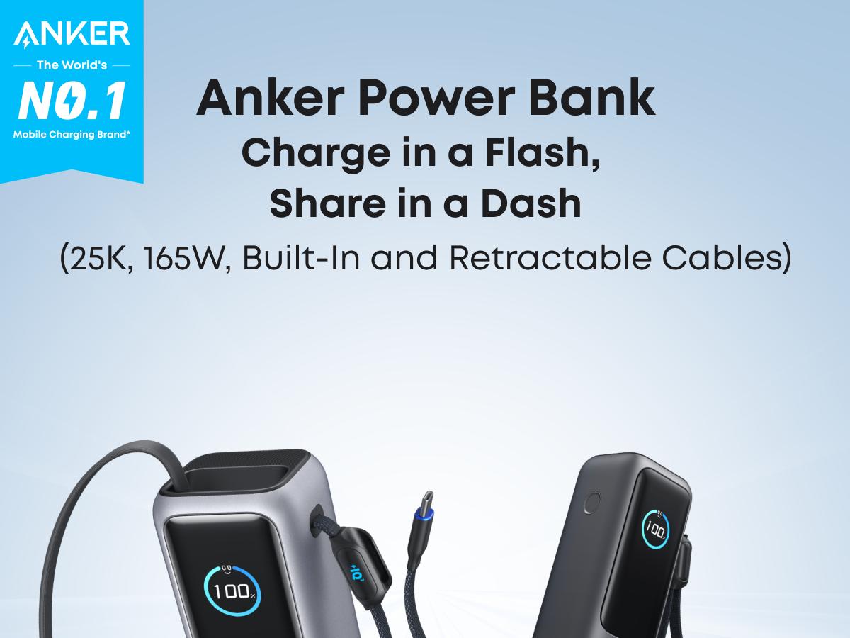#SummerVibes Anker Portable Laptop Power Bank with Built-In Cables, 25,000mAh High-Capacity Battery, Fast Charging for 4 Devices, Ideal for Office and Trips, Compatible with iPhone 17/16, MacBook, Galaxy, and More summervibes