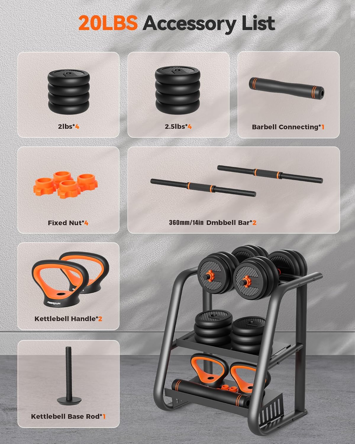 FEIERDUN Adjustable Dumbbells Set 20/45/70/90lbs, 5-in-1 Free Weights with Connector, Convert to Barbell/Kettlebell/Push-Up Stand, Home Gym Equipment for Men & Women#Summervibes summervibes,,summerwins