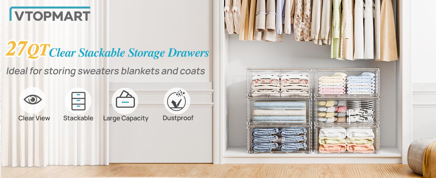 【DealsForYouDays】Vtopmart 2-5 Pack UnderBed Large Clear Stackable Storage Drawers 18-23QT, Easily Assemble Closet Storage Bins, Dust-Proof for storing shoes, clothes, bedding, and off-season essentials, summerwins,mid year sale
