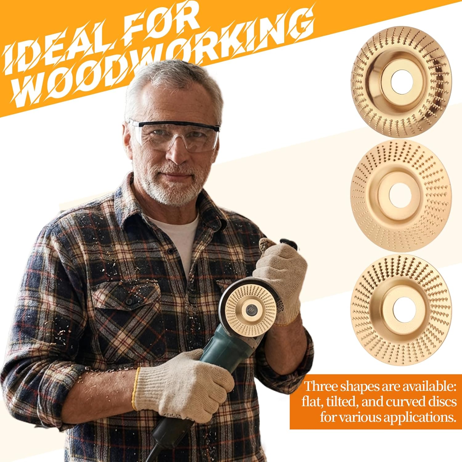 Upgraded 3PCS Wood Carving Disc Set for 4" or 4 1/2" Angle Grinder with 5/8" Arbor, Grinding Wheel Shaping Disc for Wood Cutting, Grinder Cutting Wheel Attachments