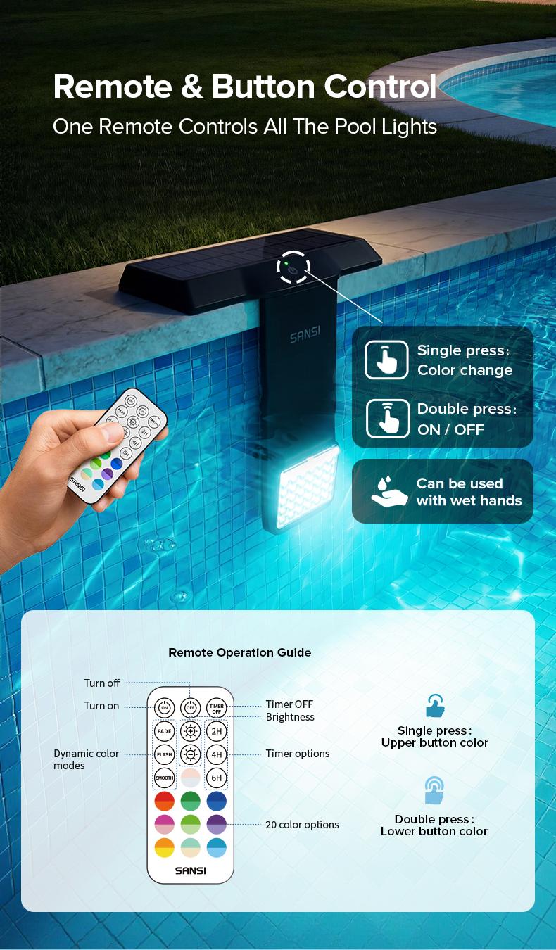 SANSI Solar Poolside RGB Light with Remote, Waterproof Submersible Pool Light for Inground & Above Ground Pools &ndash; Summer Vibes Decorative Outdoor Lighting, Mother's Day Gift summervibes