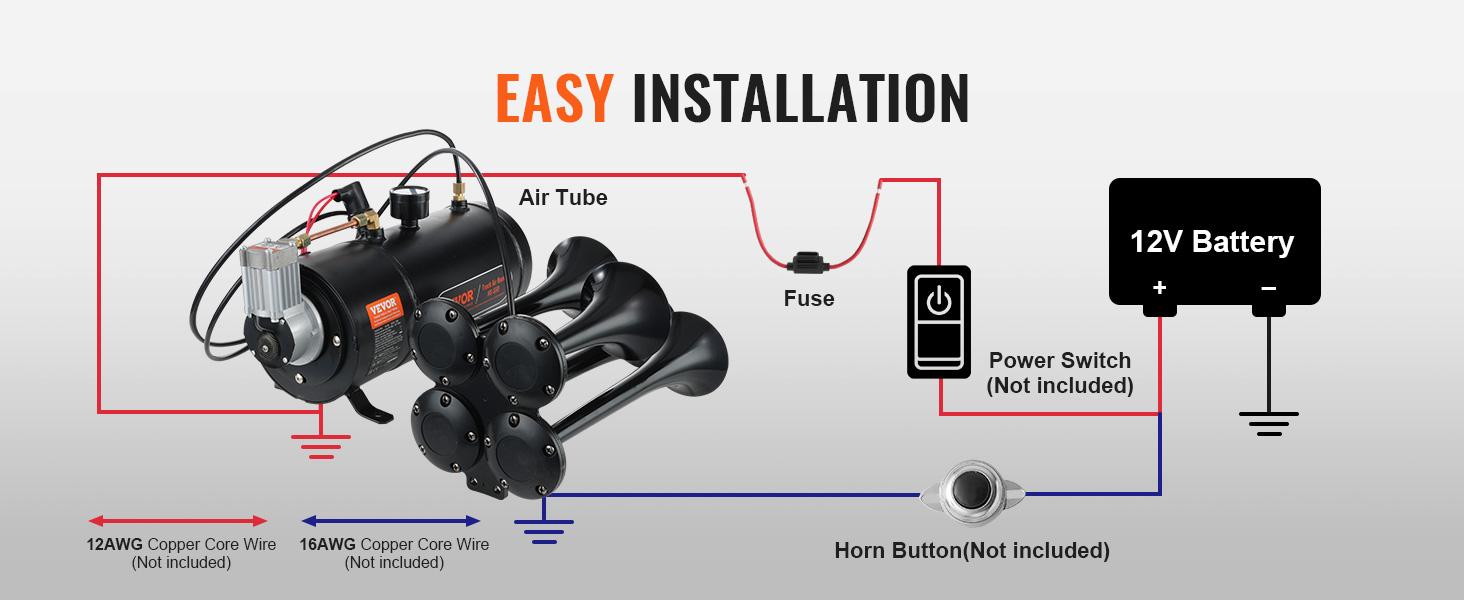VEVOR Train Horns Kit, Summervibes,Summervibes, 4 Trumpet Air Horn Kit, 150dB Train Horns for Pickup Trucks, 12V 120 psi Air Compressor 0.8 Gal/3 L Tank with Gauge for Any 12V Vehicle Car Truck Train Van Boat Power Sound Accessory VEVOR Super Brand Day