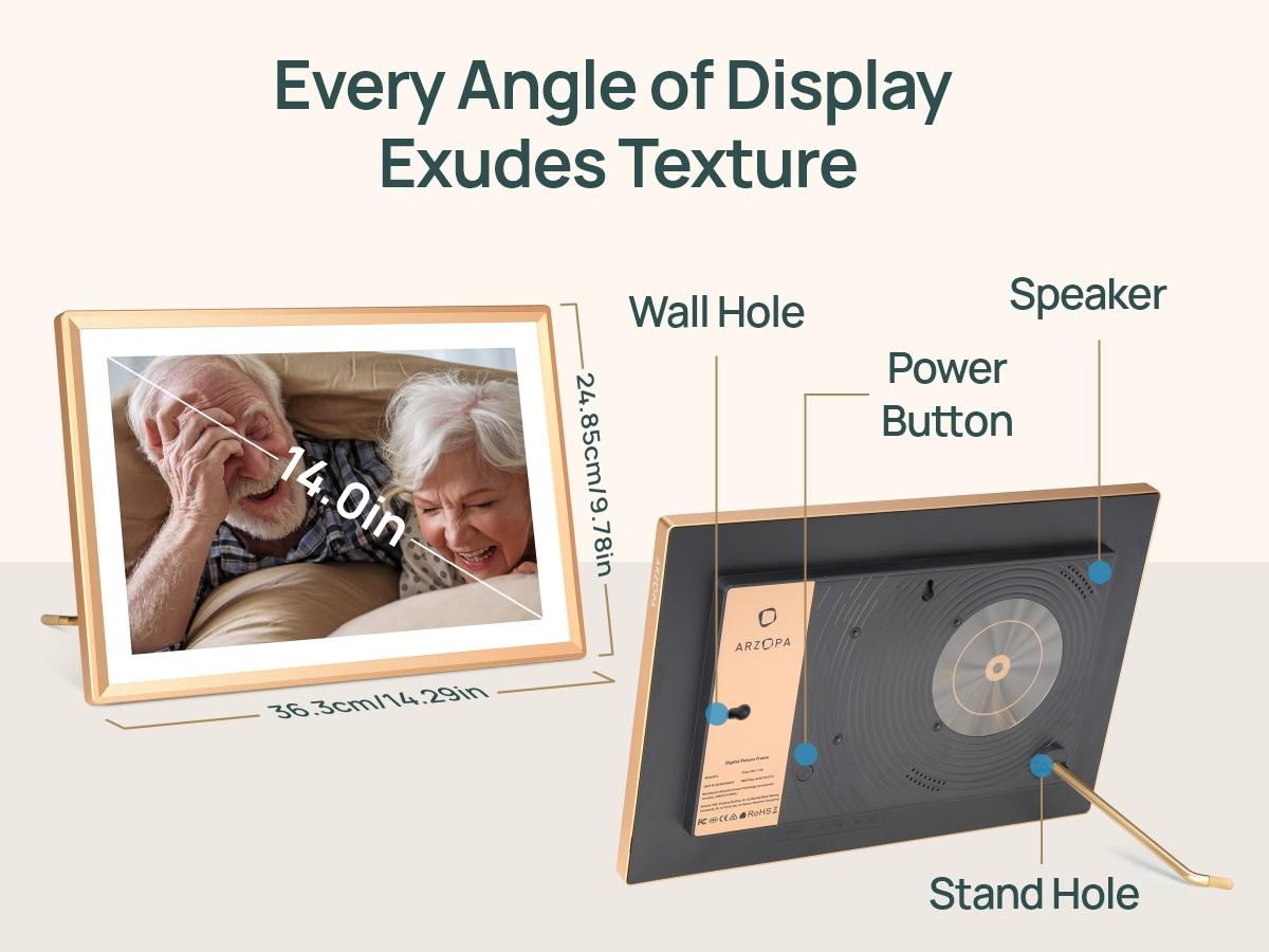 ARZOPA Digital Photo Frame 10.1/14/15.6 Inch Share 120s Videos &Photos Anywhere Touch Screen WiFi Digital Picture Frame Smart Frame Video Frame Home Decor Free Unlimited Cloud storage
