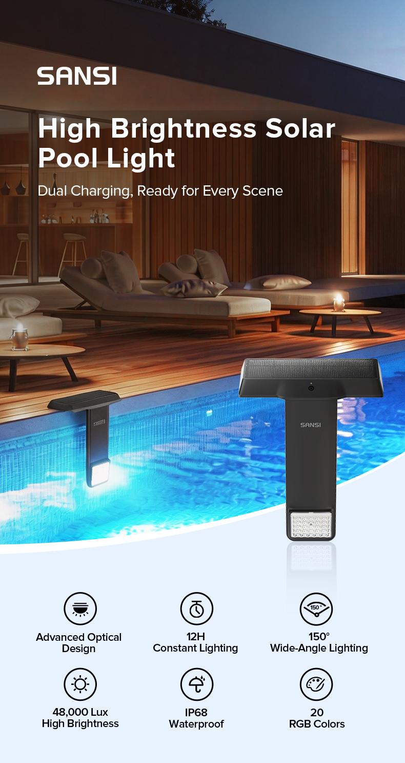 SANSI Solar Poolside RGB Light with Remote, Waterproof Submersible Pool Light for Inground & Above Ground Pools &ndash; Summer Vibes Decorative Outdoor Lighting, Mother's Day Gift summervibes