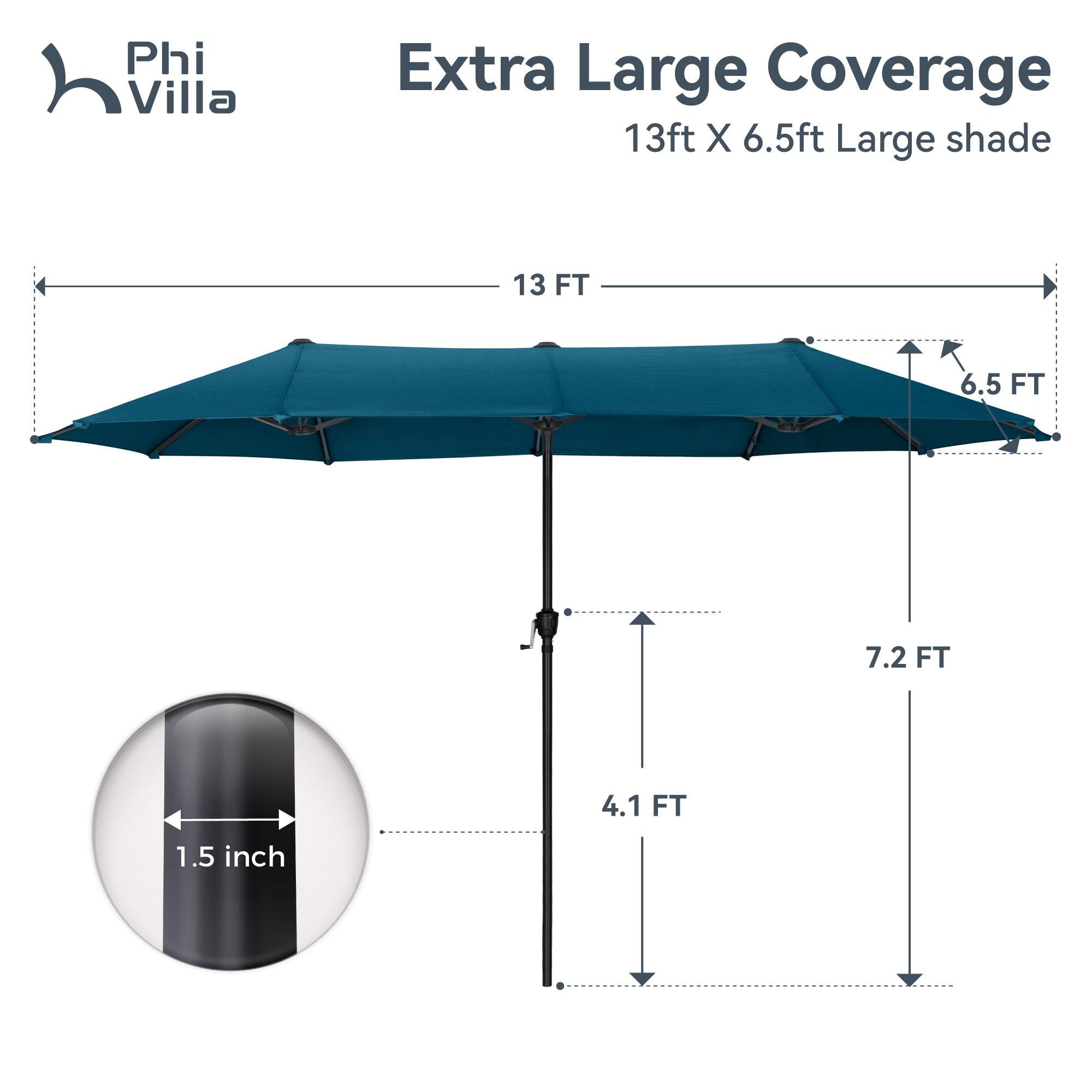 [SummerVibes] PHI VILLA 15 FT Large Outdoor Double-Sided Rectangle Umbrella with LED Lights & Crank Handle, Waterproof, Day & Night Use