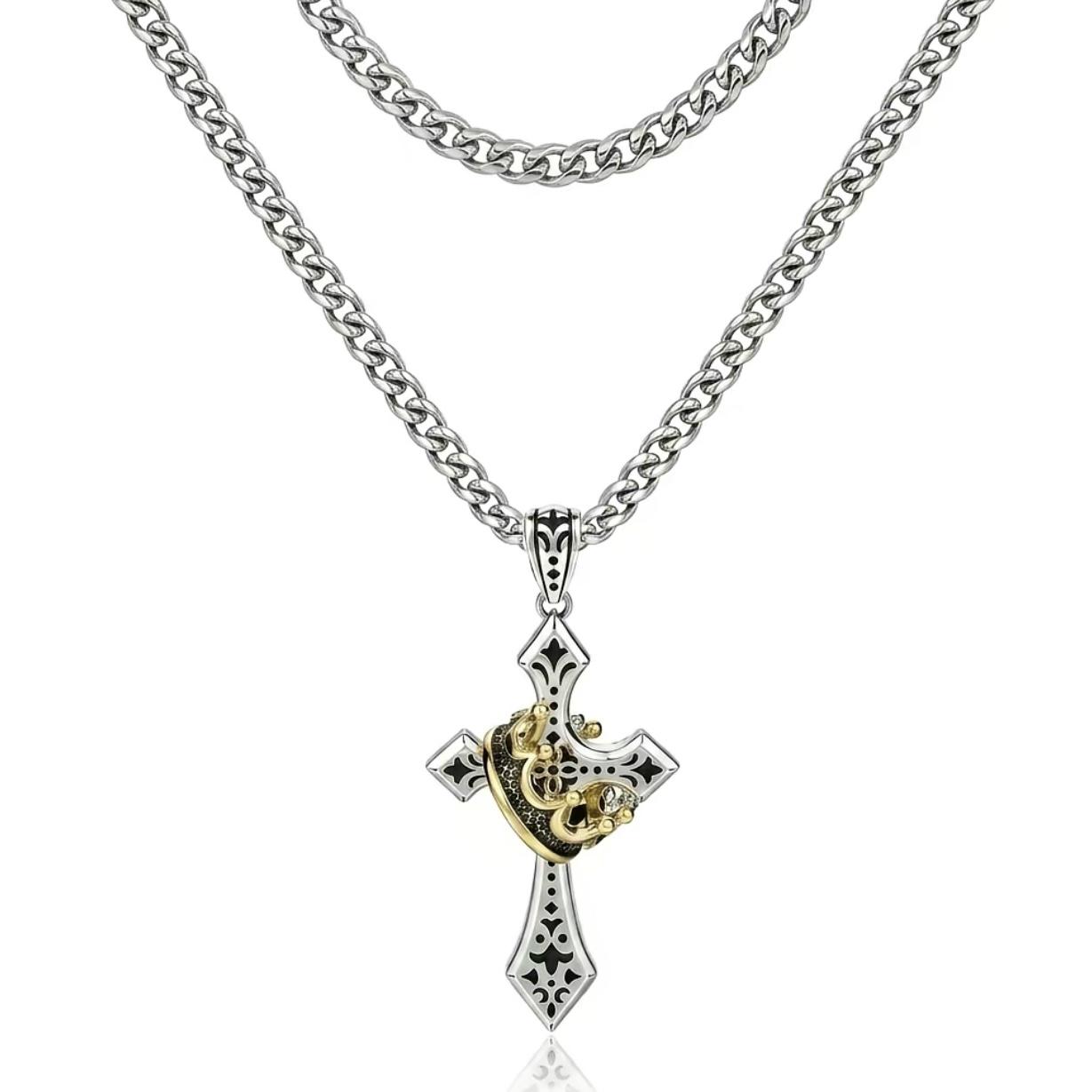 [2026 New Products] Crown Cross Necklace, Personalized, Versatile, Stylish Design Necklace men's jewelry