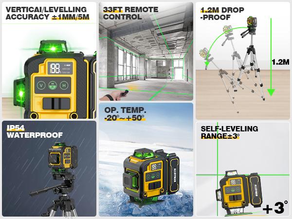 【fathersdaygift】Alloyman Laser Level with Tripod, 4x360° Self Leveling Laser Level, 16 Line-Green Line Laser 4D with 2Pcs Lithium Batteries for Picture Hanging, Tile, Home Renovation, Indoor Project, Great Gift Ideas for a Perfect Christmas and New Year