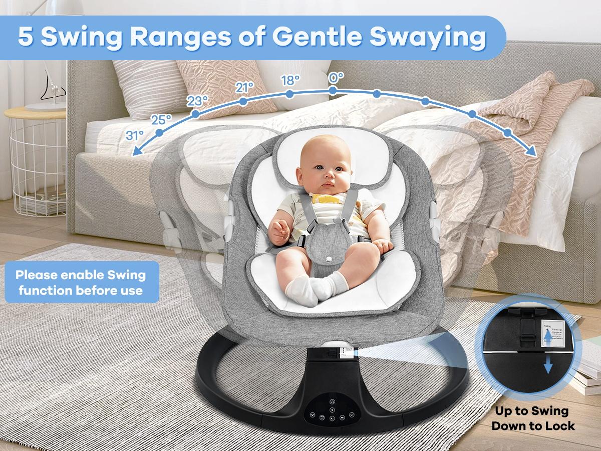 Baby Electric Bouncer, Baby Rocker, Electric swing, 5 Speed & 10 Lullabies, Baby Bassinet, Adapter & Battery Powered, For Indoor Use, Remote Control#DealsForYouDays