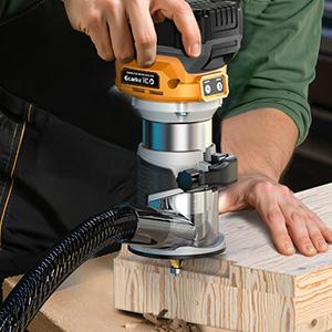 800W Cordless Compact Router for DeWalt 20V Battery, Battery NOT Included, 6 Variable Speeds Router Tool for Woodworking, 30,000 RPM Fixed Base Wood Router with Trim Router Bits, Edge & Roller Guide, Dust Hood
