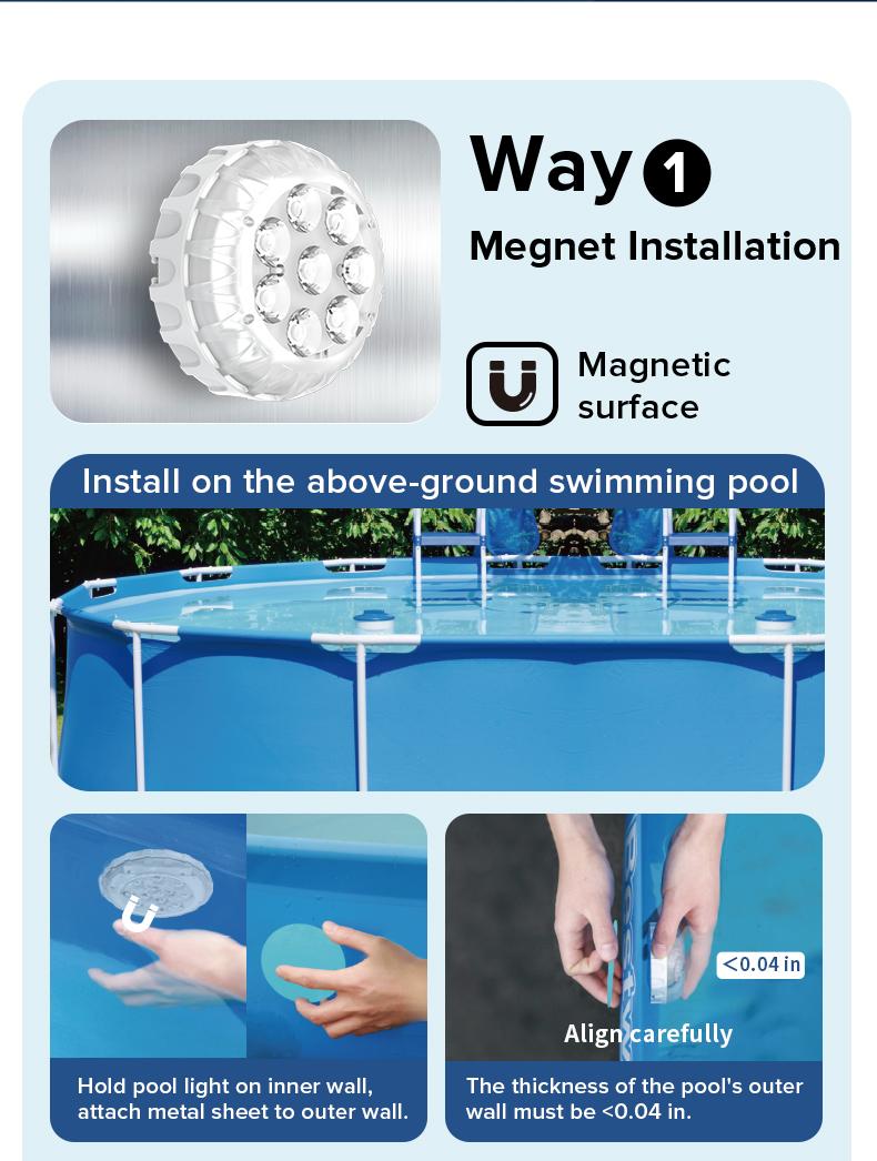 SANSI RGB Pool Lights with RF Remote & Timer &ndash; Waterproof, Battery Operated, Flash/Fade/Smooth Modes, Magnetic & Suction Installation &ndash; Portable for Showers, Pools, Outdoors &ndash; Perfect for Garden SummerVibes