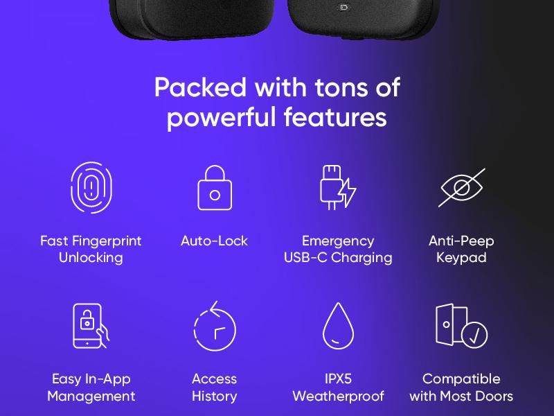 Wyze Lock Bolt &mdash; Fingerprint Keyless Security Lock, Smart Bluetooth Deadbolt Replacement, IPX5 Weatherproof, Auto-Lock, Smartphone Control