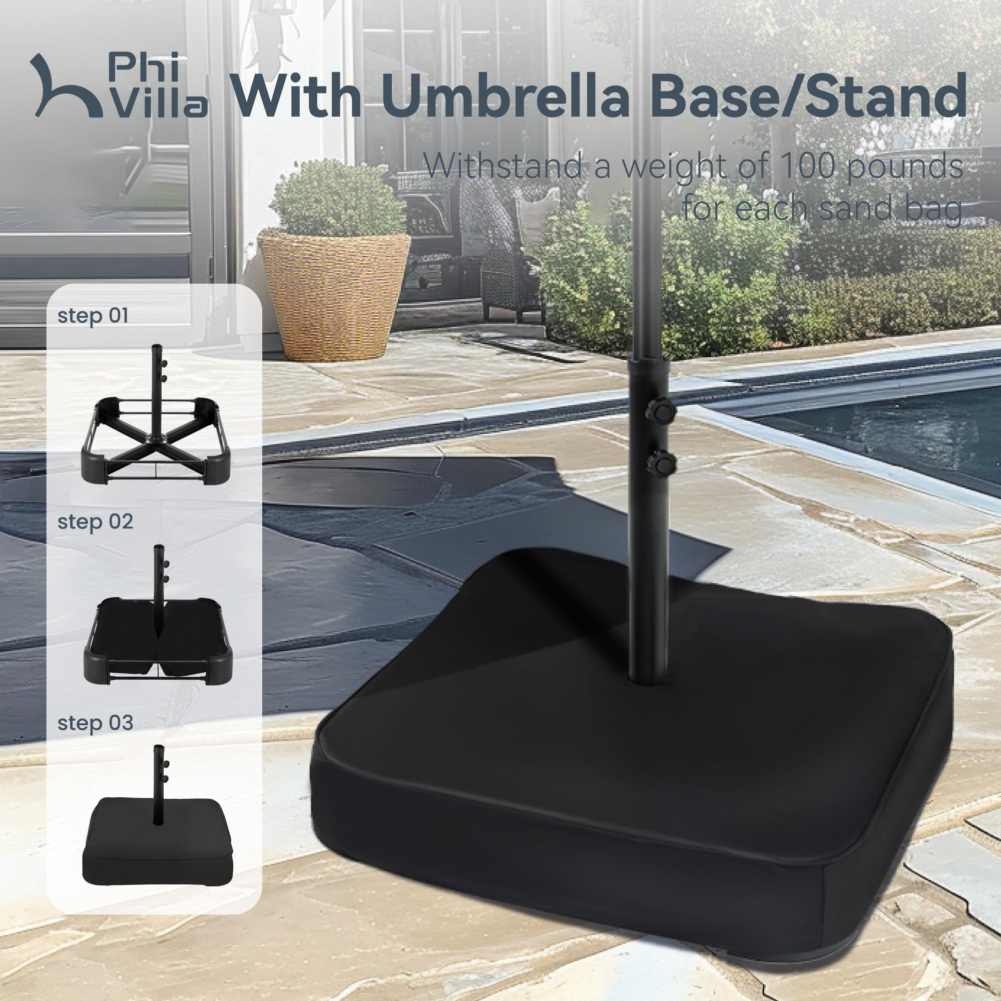 [SummerVibes] PHI VILLA 15 FT Large Outdoor Double-Sided Rectangle Umbrella with LED Lights & Crank Handle, Waterproof, Day & Night Use